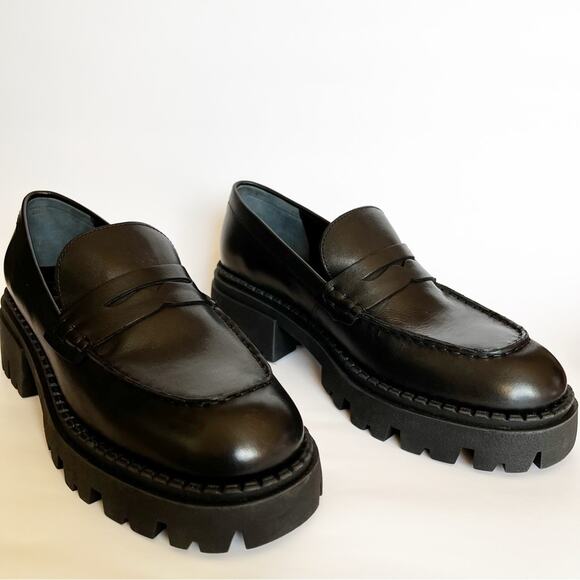 Free People Lyra Lug Sole Leather Penny Loafer in Black from Revolve size 40 - Picture 1 of 4